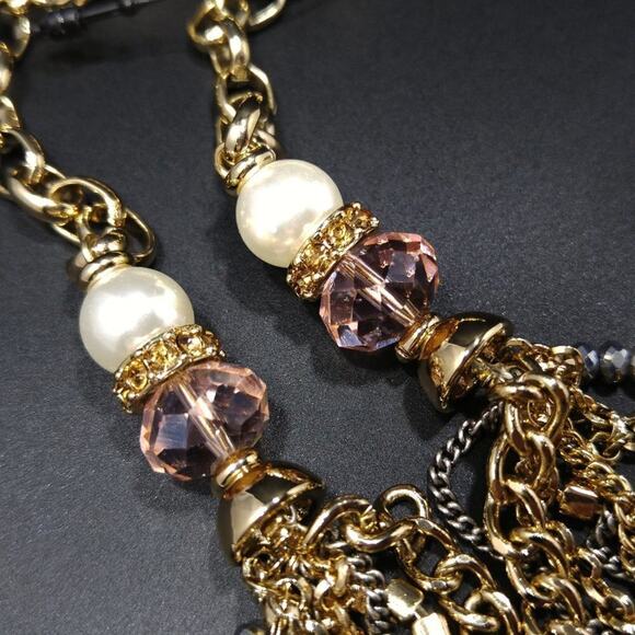 Chico's Pink Crystal Faux Pearl Multi-Strand Chain Necklace, 27 Inches - Picture 11 of 12